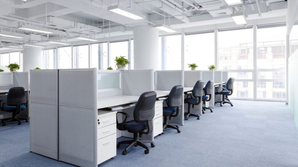 Office desks in a row